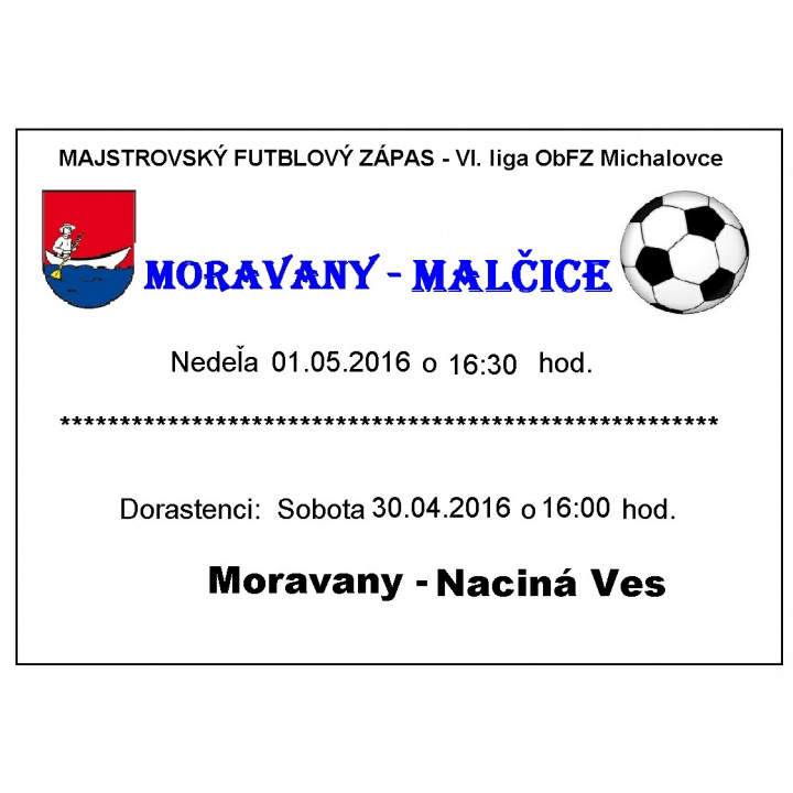 Majstrovský futbalový zápas - VI. liga ObFZ Michalovce, Moravany - Malčice, 20. kolo